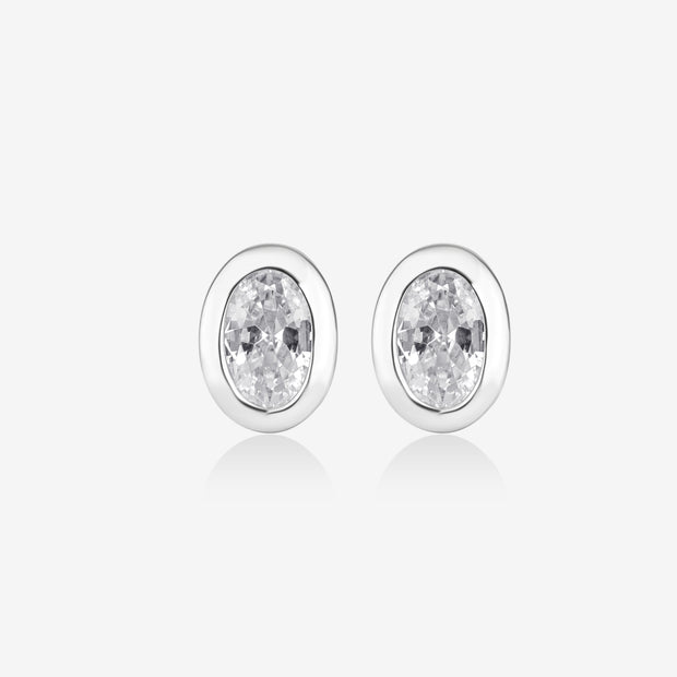 Oval Cut Diamond Round Design 925 Sterling Silver Stud Earrings for Women