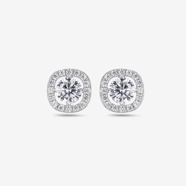 Classic Round Design Halo CZ 925 Sterling Silver Stud Earrings for Women