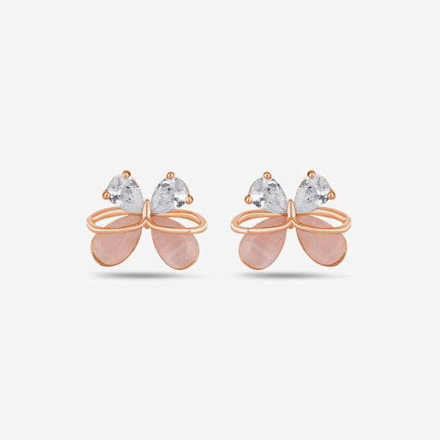 Bow Diamond Butterfly Design 925 Sterling Silver Rose Gold Stud Earrings for Women