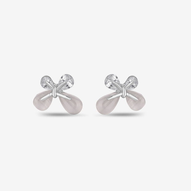 Butterfly Design White Crystal Stones 925 Sterling Silver Stud Earrings for Women