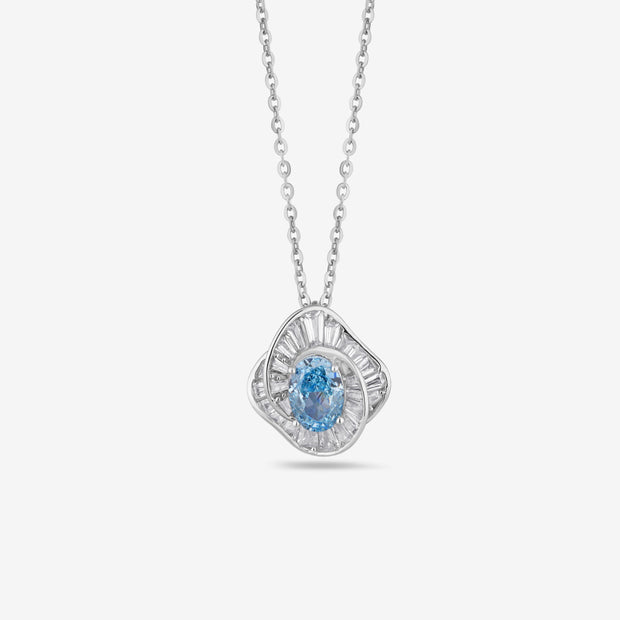 Ocean Bloom Blue Stone 925 Sterling Silver Pendant Chain for Women