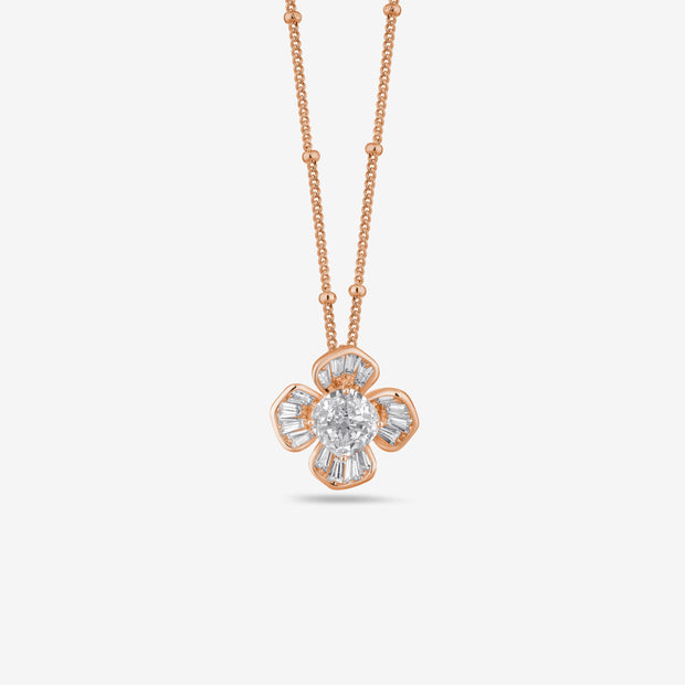 Flower Design Radiant Bloom Diamond 925 Sterling Silver Rose Gold Pendant Chain for Women