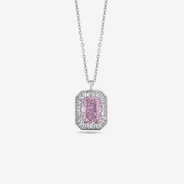 Soft Blush Diamond Aura 925 Sterling Silver Cushion Pendant Chain for Women