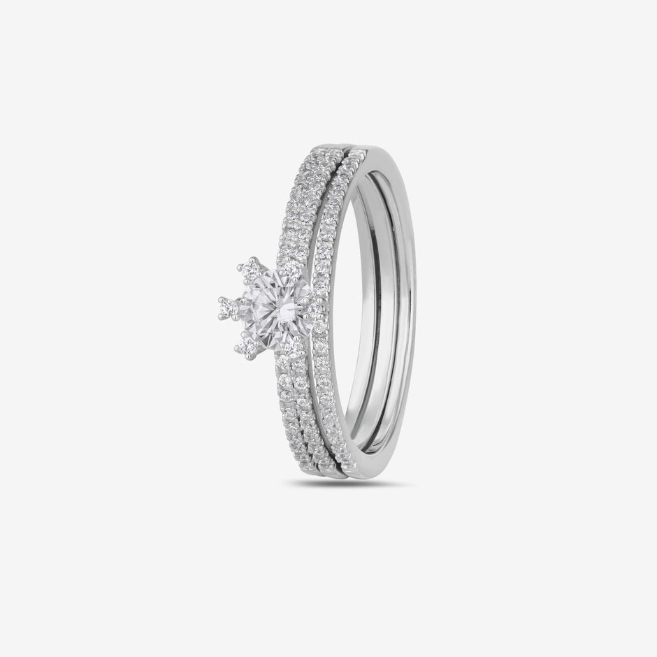 Floral Diamond Silver Ring