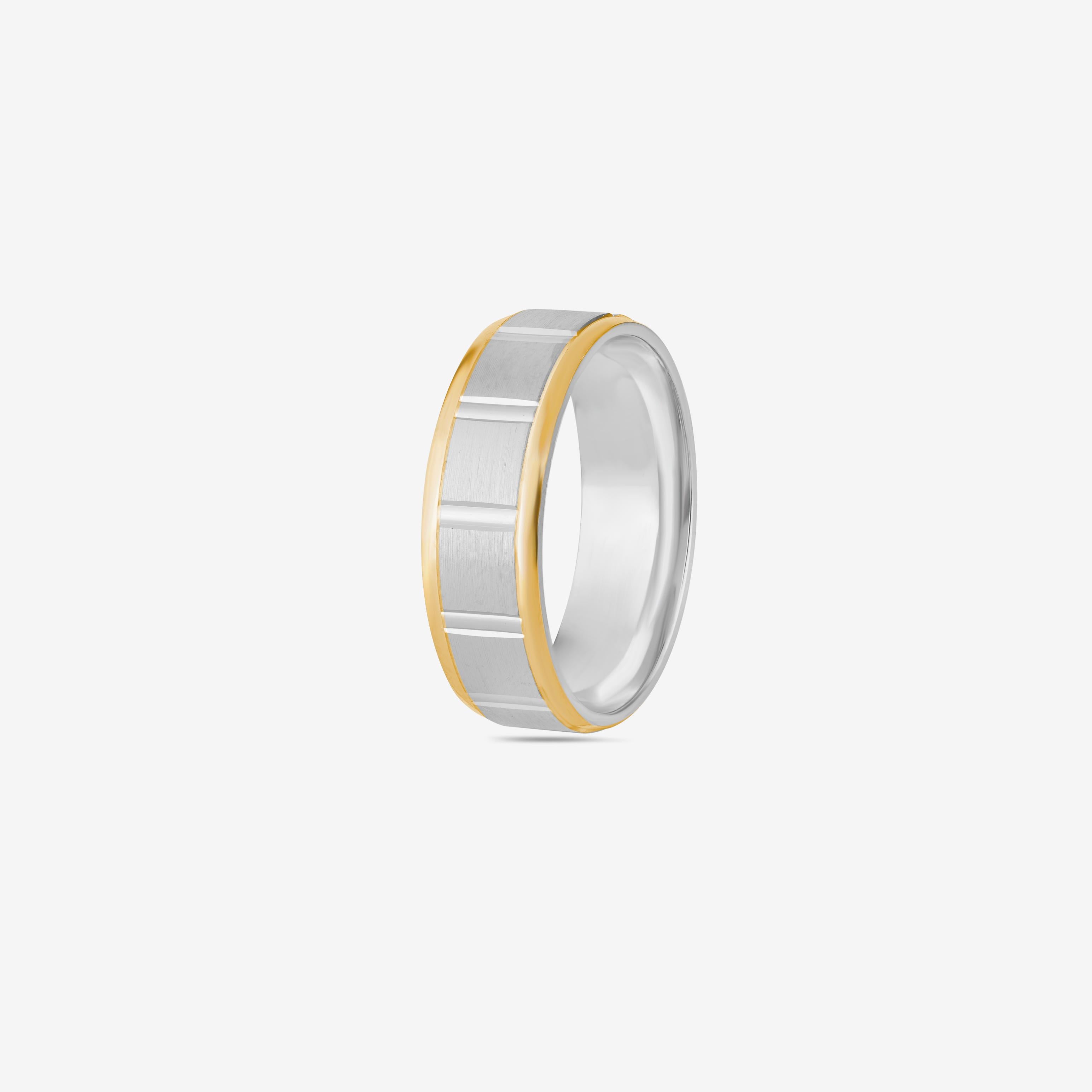 Elegant Dual Tone Geometric Design 925 Sterling Silver Yellow Gold Couple Band for Men