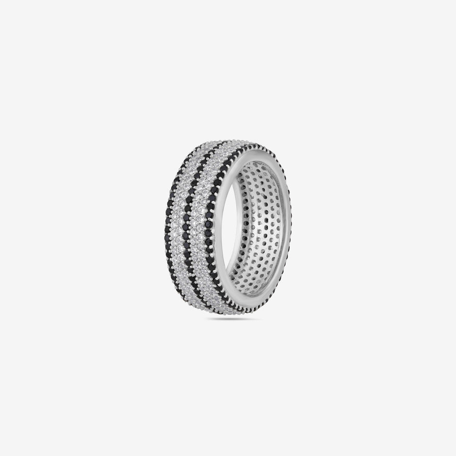 Black & White Pave Diamond 925 Sterling Silver Couple Band for Men