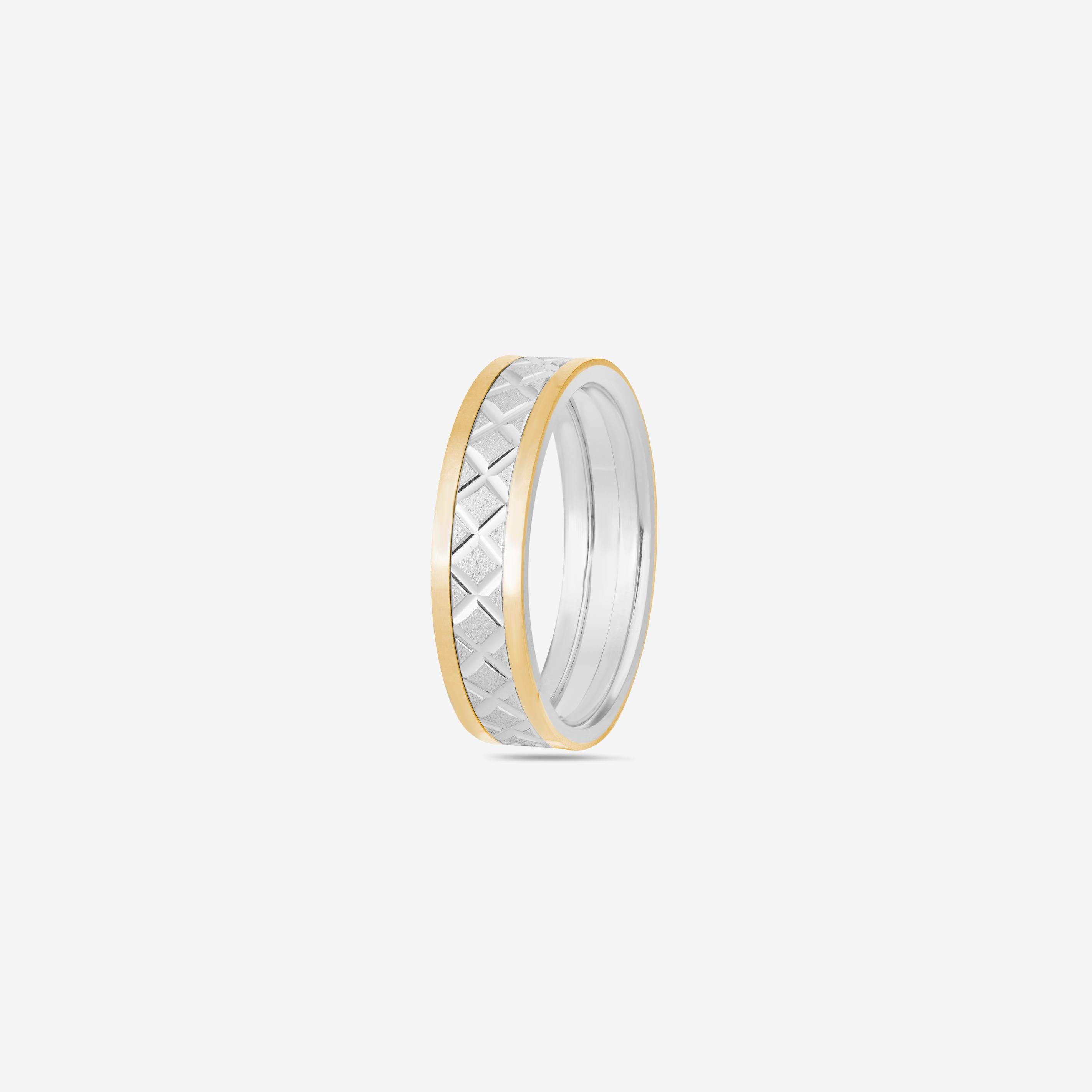 Geometric Dual-Tone Diamond Pattern 925 Sterling Silver Yellow Gold Couple Band for Women