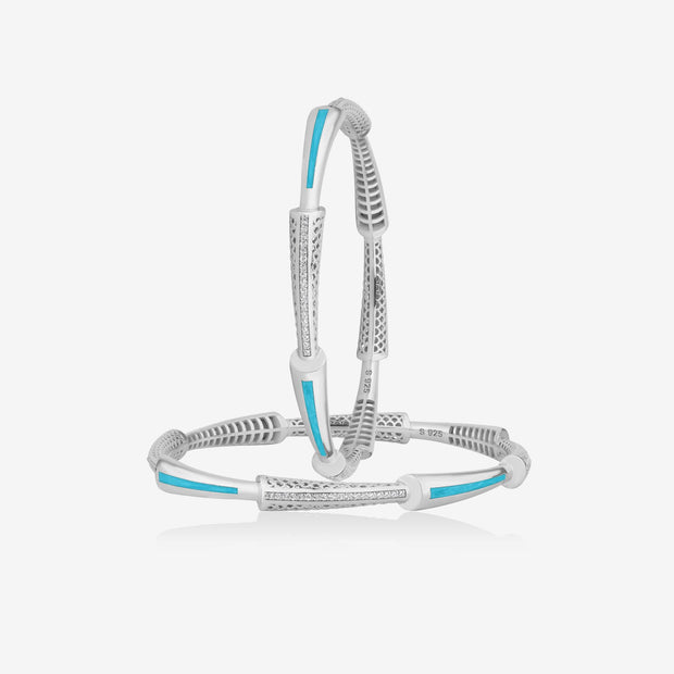 Aqua Radiance Diamond-Infused 925 Sterling Silver Bangle for Women