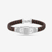 Dual Tone Diamond 925 Sterling Silver Leather Bracelet for Men