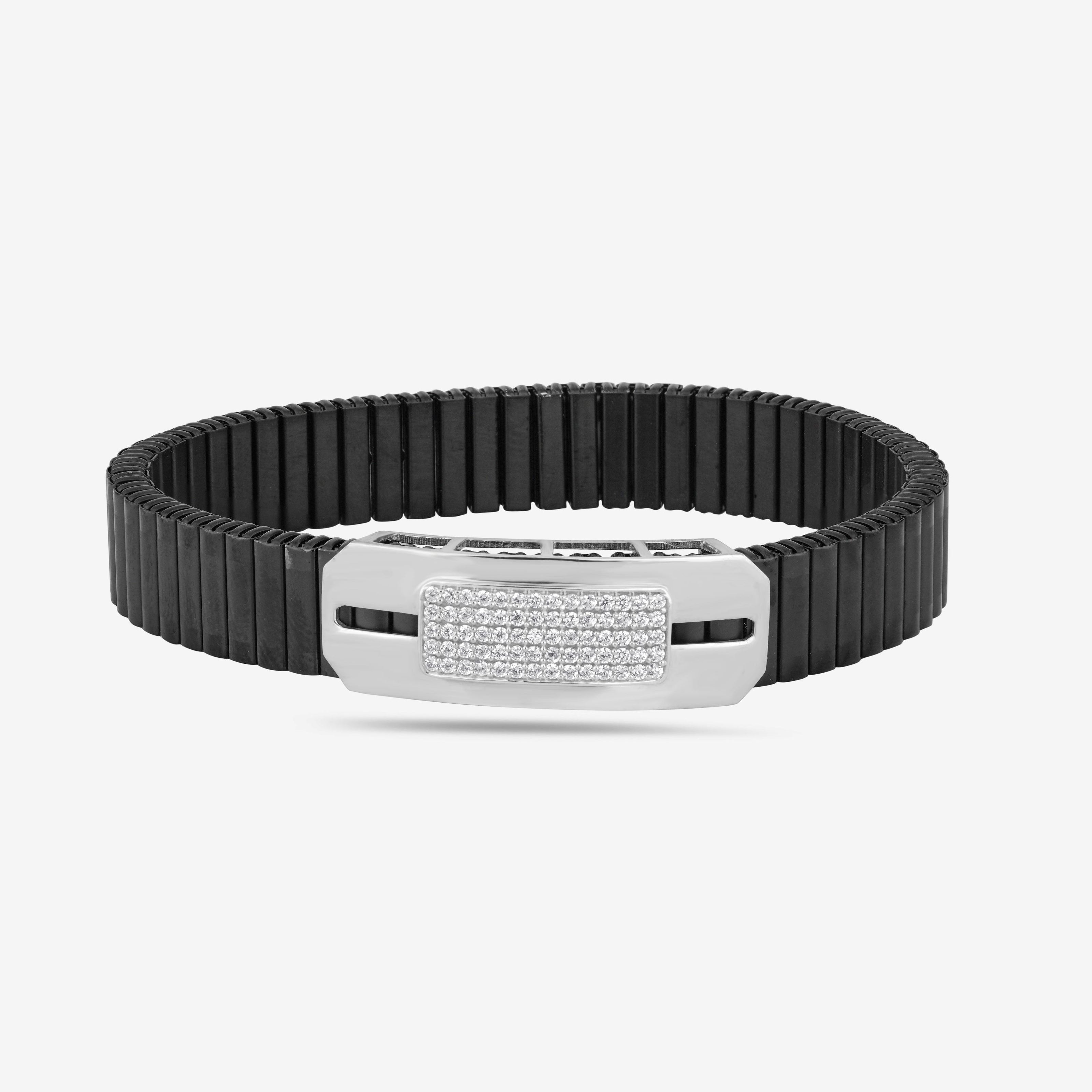 Black Majesty Diamond CZ 925 Sterling Silver Rolex Bracelet for Men