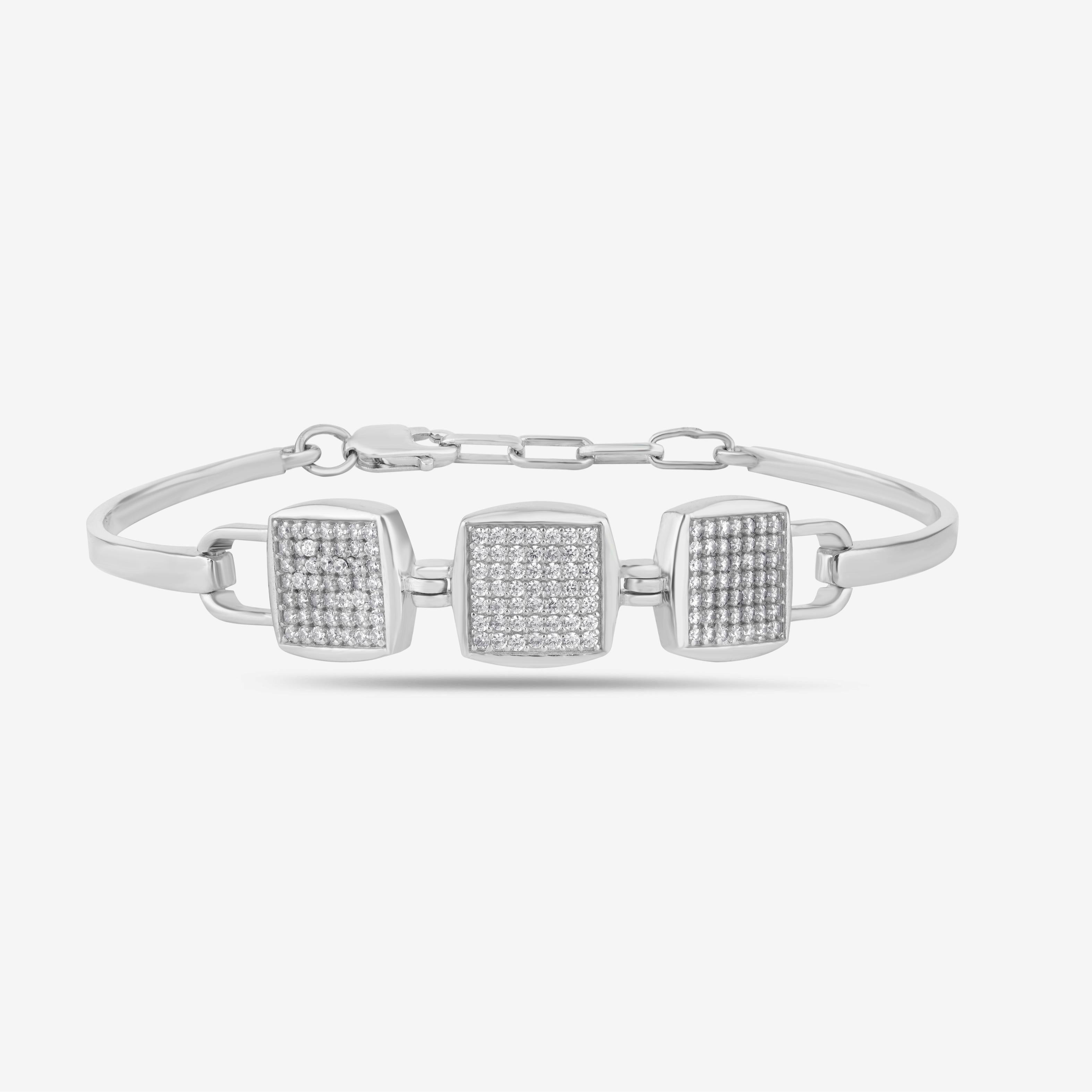 Triple Square Design CZ 925 Sterling Silver Bracelet for Women