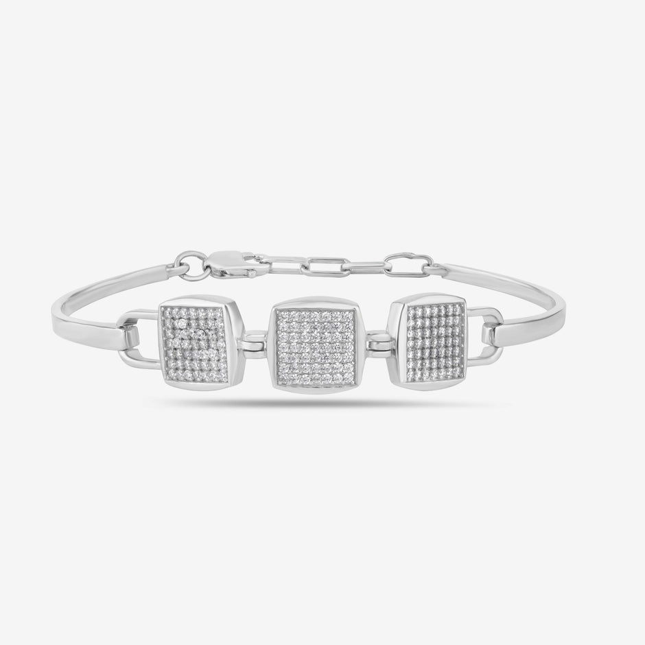 Triple Square Design CZ 925 Sterling Silver Bracelet for Women