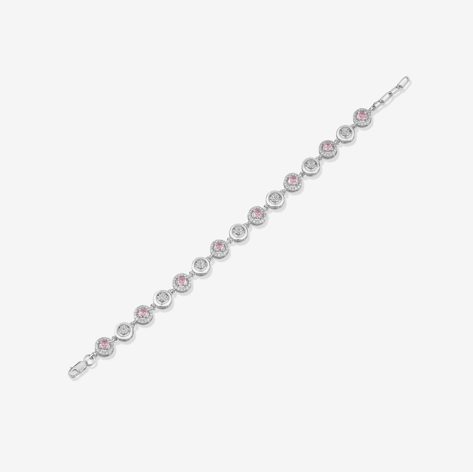 Pink Halo Diamond Adjustable Silver Bracelet for Women
