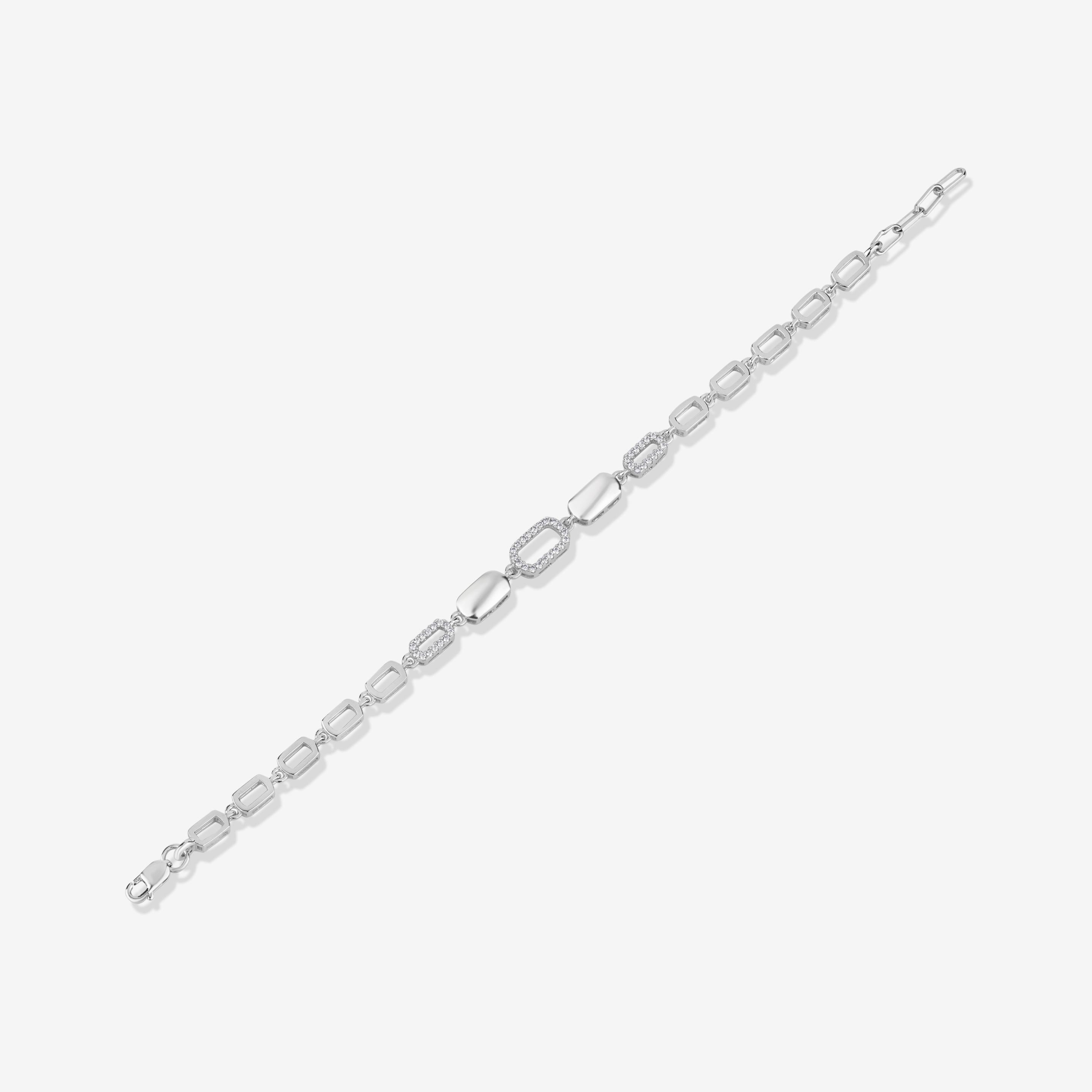 Geometric Link Diamond Adjustable Silver Bracelet for Women