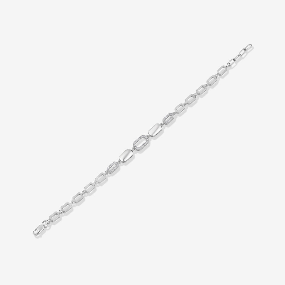 Geometric Link Diamond Adjustable Silver Bracelet for Women