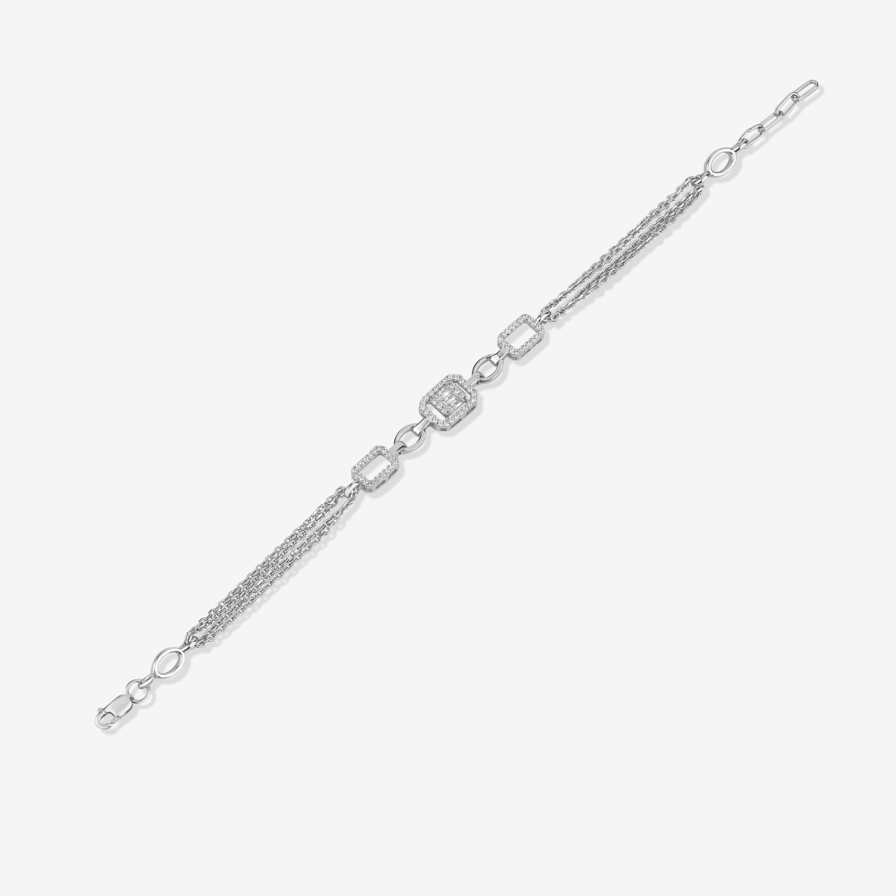 Geometric CZ Link 925 Sterling Silver Bracelet for Women
