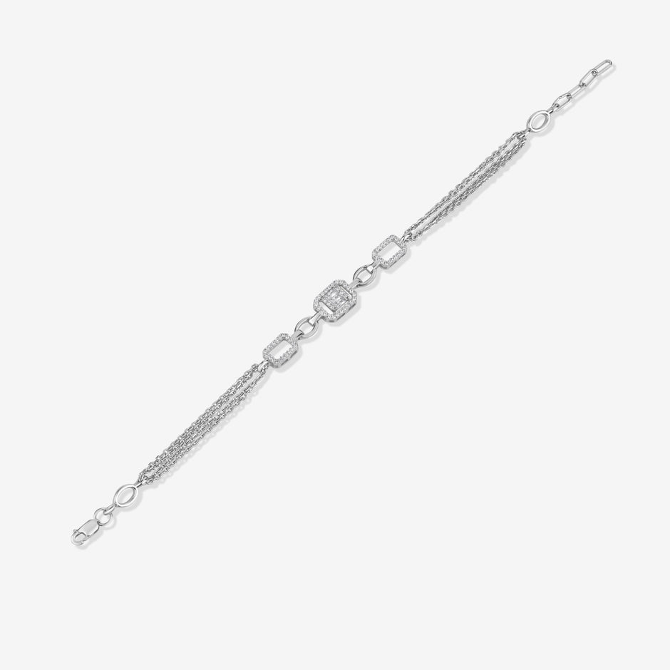 Geometric CZ Link 925 Sterling Silver Bracelet for Women