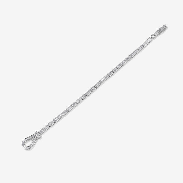 Diamond Square-Link Drop Charm 925 Sterling Silver Tennis Bracelet for Women