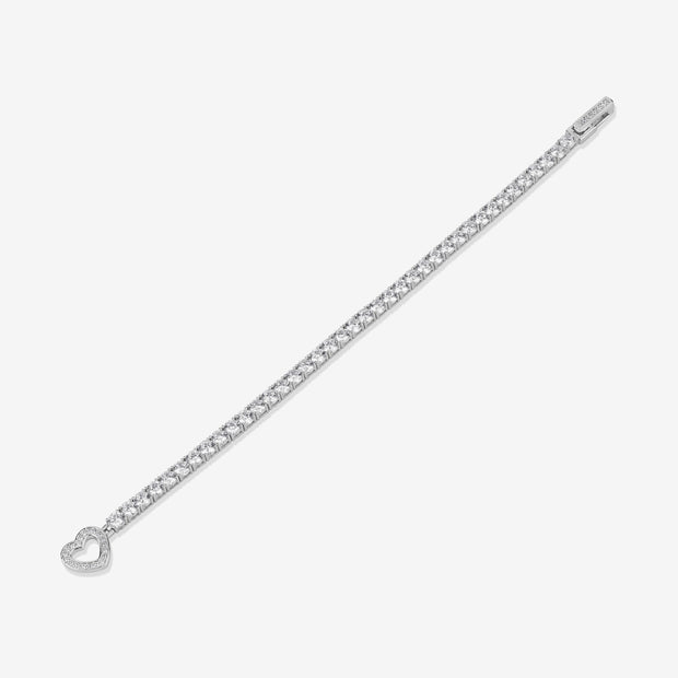 Curve Diamond Heart Charm 925 Sterling Silver Tennis Bracelet for Women
