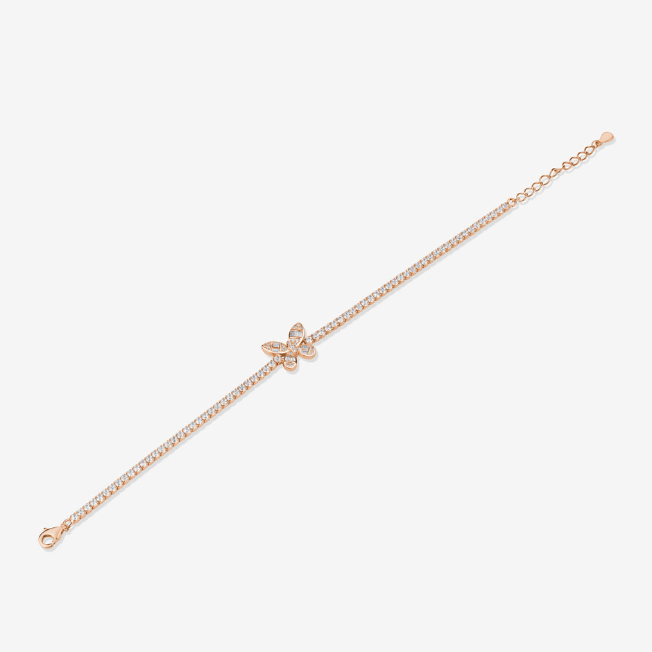 Flutter Butterfly Diamond 925 Sterling Silver Rose Gold Adjustable Bracelet for Women
