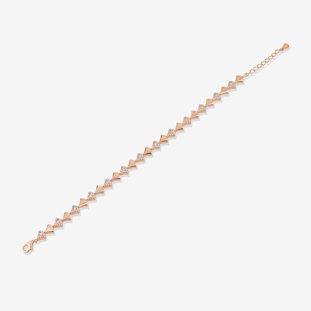 Triangle Shape Diamond CZ Straight-Line 925 Sterling Silver Rose Gold Bracelet for Women
