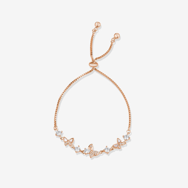 Butterfly Design Grace Diamond 925 Sterling Silver Rose Gold Adjustable Bracelet for Women