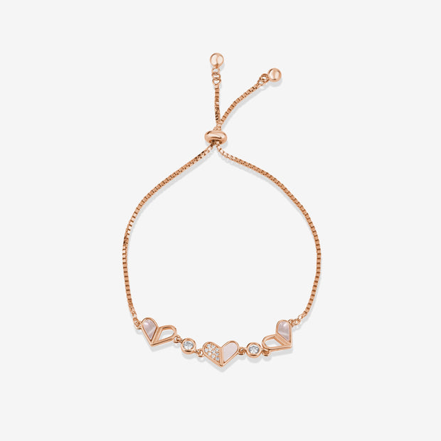 Trinity Heart Diamond 925 Sterling Silver Rose Gold Adjustable Bracelet for Women