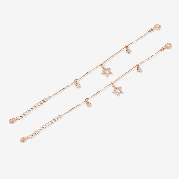Celestial Star Drop Design 925 Sterling Silver Rose Gold Kid's Bracelet
