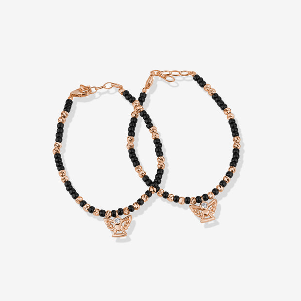 Angel Charm Black Bead 925 Sterling Silver Rose Gold Kid's Bracelet