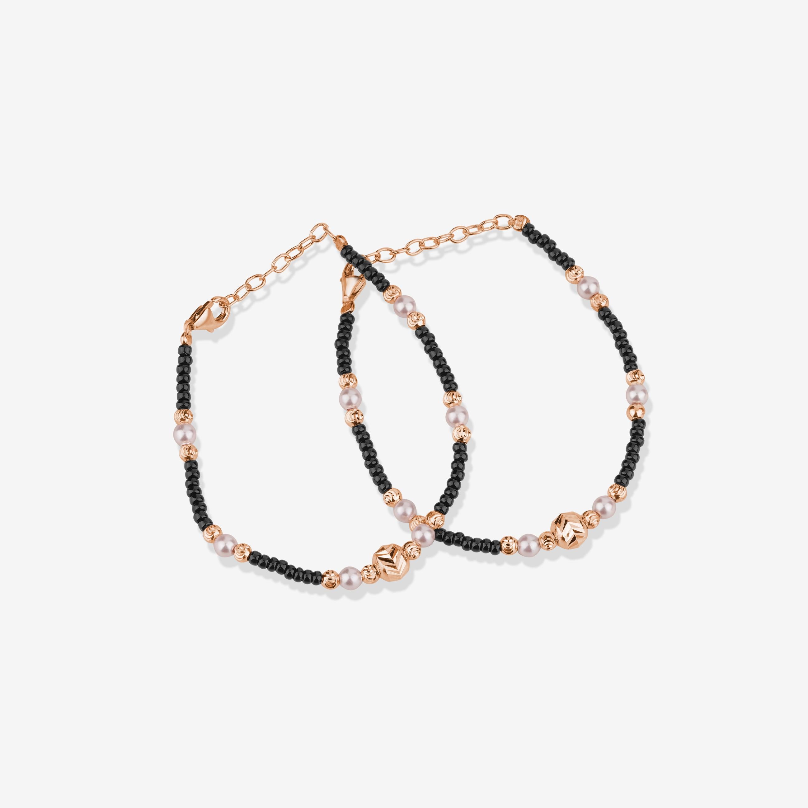 Twin Pearl Beaded 925 Sterling Silver Rose Gold Kid's Bracelet