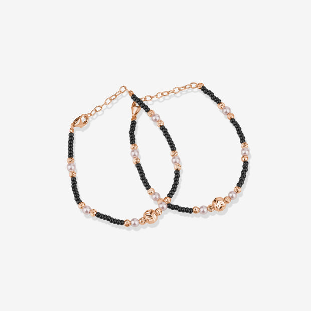Twin Pearl Beaded 925 Sterling Silver Rose Gold Kid's Bracelet