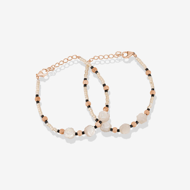 Ivory Rose Beaded 925 Sterling Silver Rose Gold Kid's Adjustable Bracelet