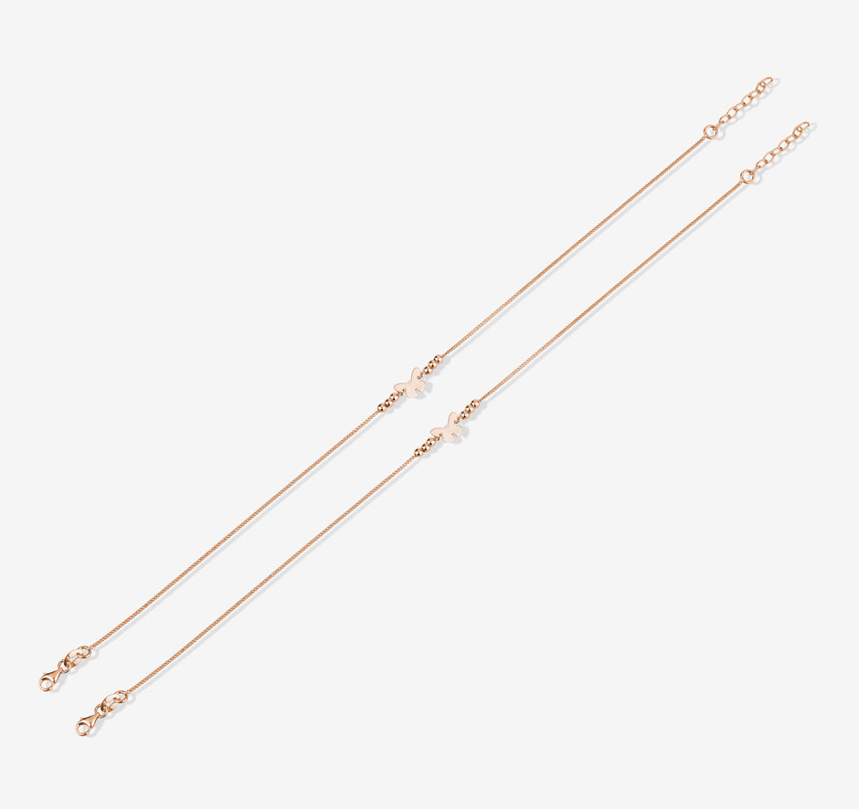 Butterfly Design Lucky Petal 925 Sterling Silver Rose Gold Anklet for Women
