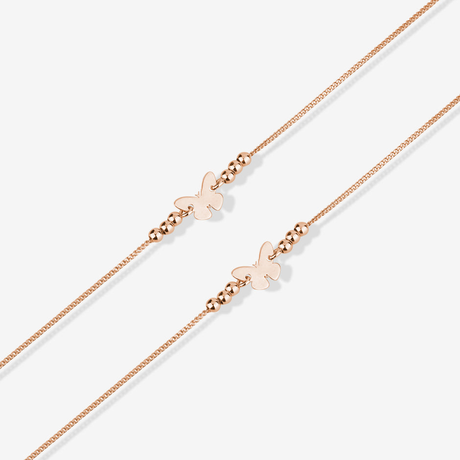 Butterfly Design Lucky Petal 925 Sterling Silver Rose Gold Anklet for Women