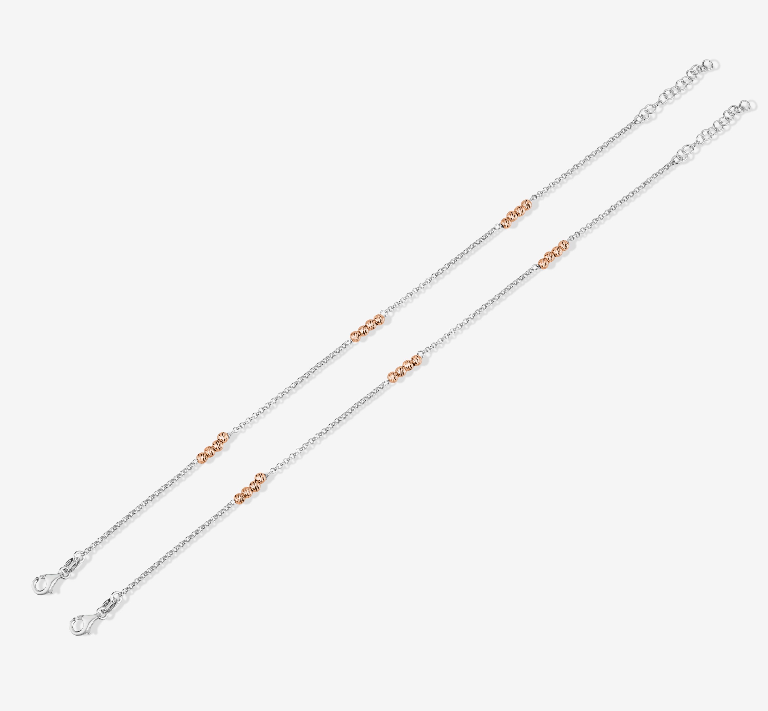 Dual Tone Diamond Accent 925 Sterling Silver Rose Gold Anklet for Women