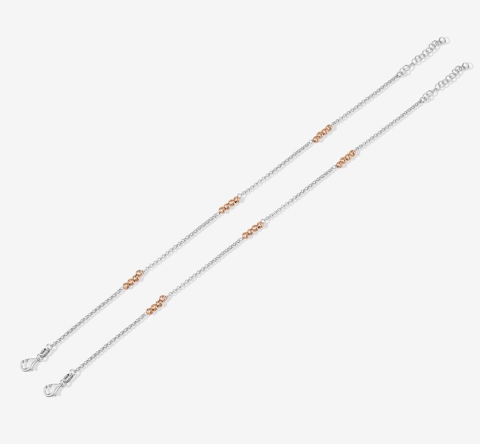 Dual Tone Diamond Accent 925 Sterling Silver Rose Gold Anklet for Women