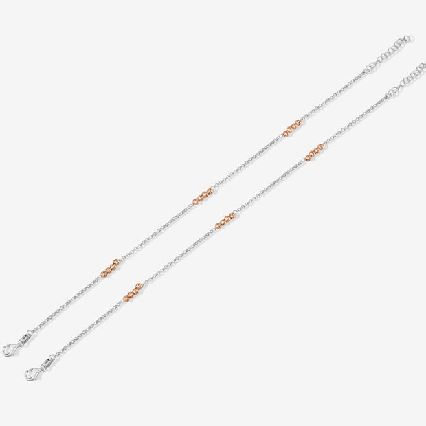 Dual Tone Diamond Accent 925 Sterling Silver Rose Gold Anklet for Women