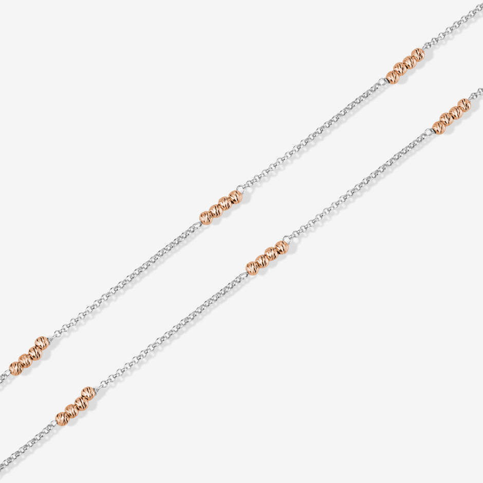 Dual Tone Diamond Accent 925 Sterling Silver Rose Gold Anklet for Women