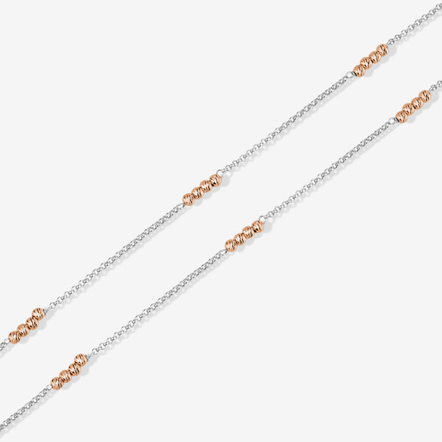 Dual Tone Diamond Accent 925 Sterling Silver Rose Gold Anklet for Women