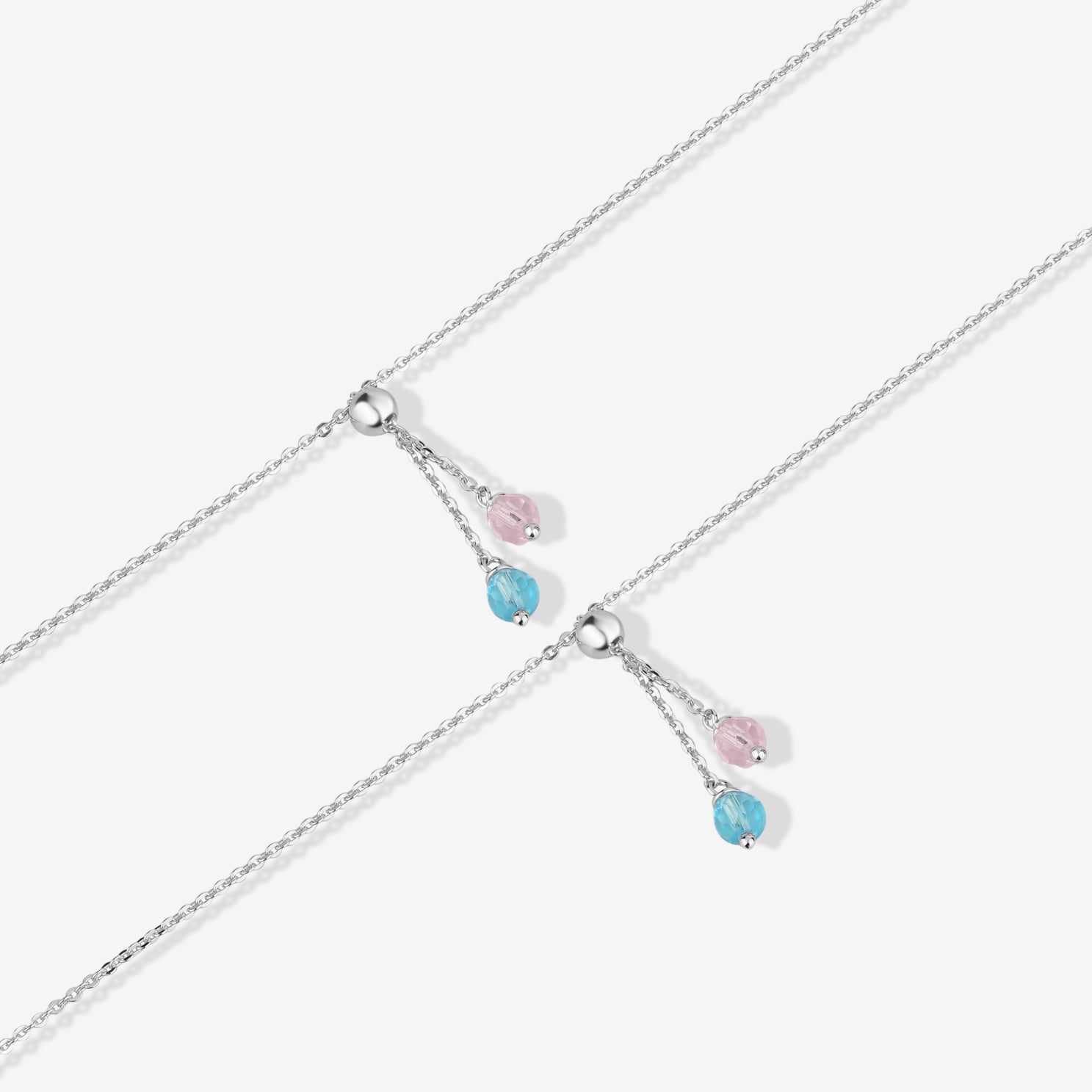 Aurora Twin Diamond Drop 925 Sterling Silver Anklet for Women