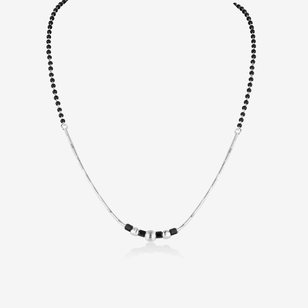 Curved Silver Black Beaded 925 Sterling Silver Mangalsutra  for Women