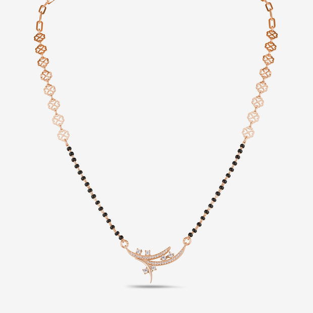 Curved Design Black Bead Chain 925 Sterling Silver Mangalsutra for Women