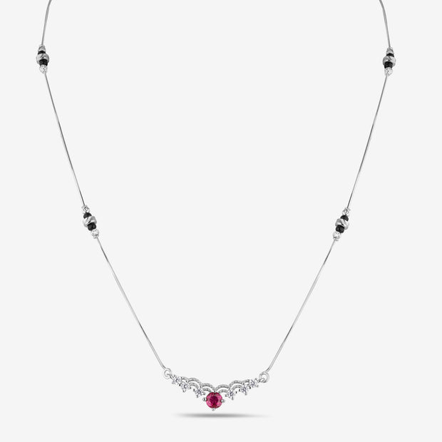 Elegant Curve Red Stone 925 Sterling Silver Mangalsutra for Women