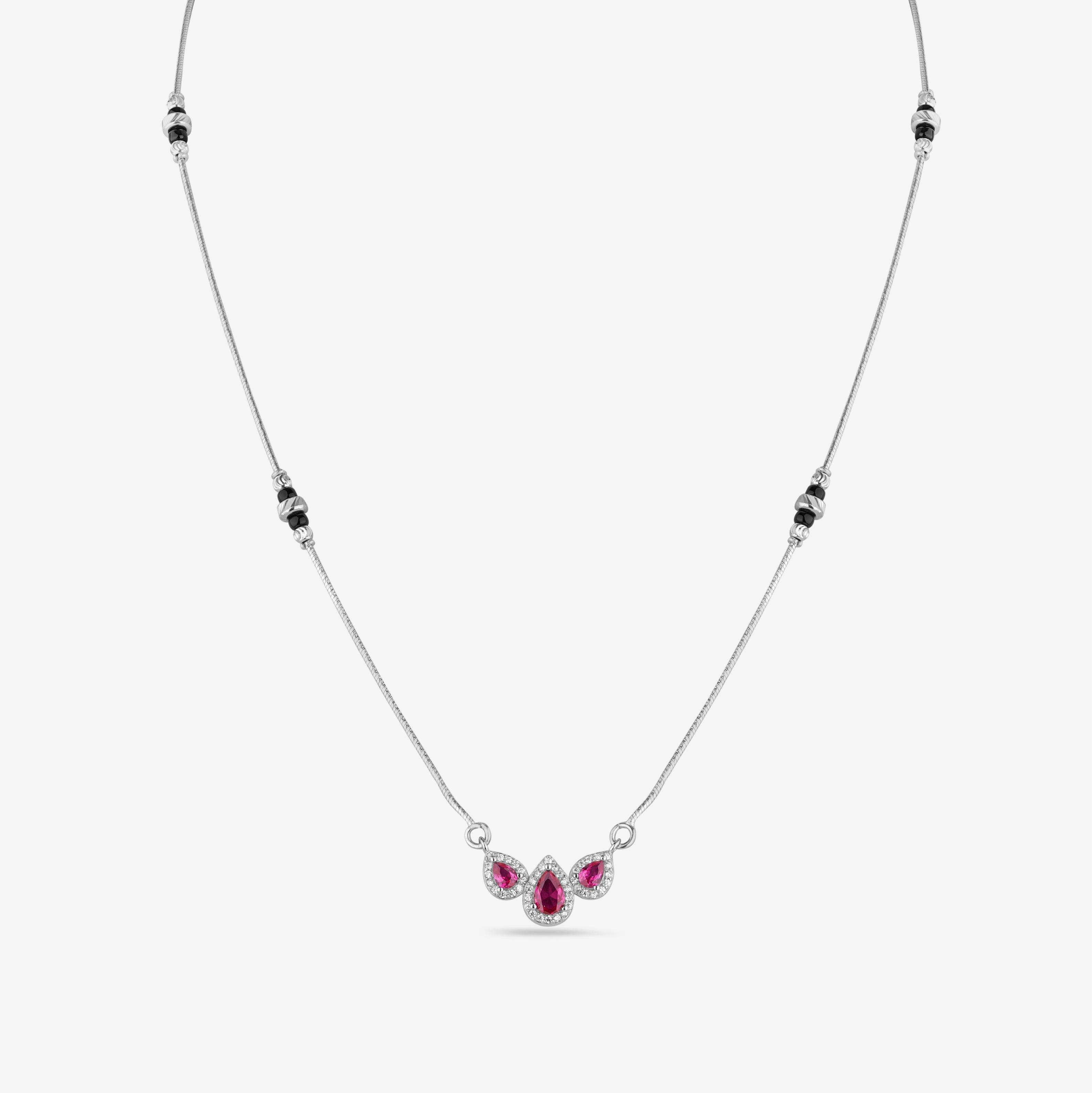Delicate Bead with Leaf Pendant 925 Sterling Silver Mangalsutra for Women