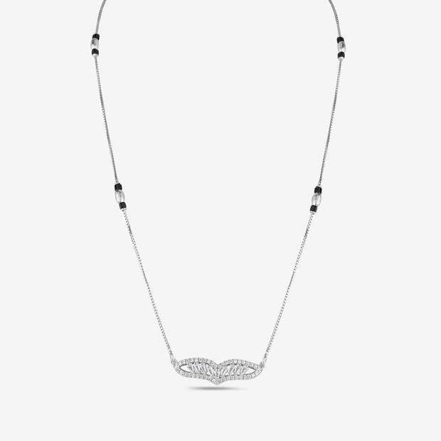 Crystal Leaf Design 925 Sterling Silver Mangalsutra for Women