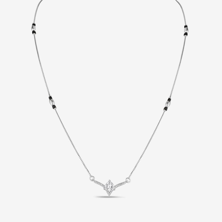 Crown Heart Shape Diamond 925 Sterling Silver Mangalsutra for Women