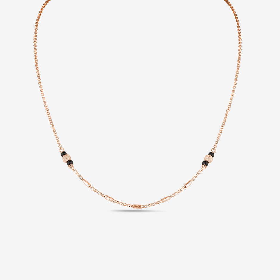 Delicate Black Bead 925 Sterling Silver Rose Gold Mangalsutra for Women