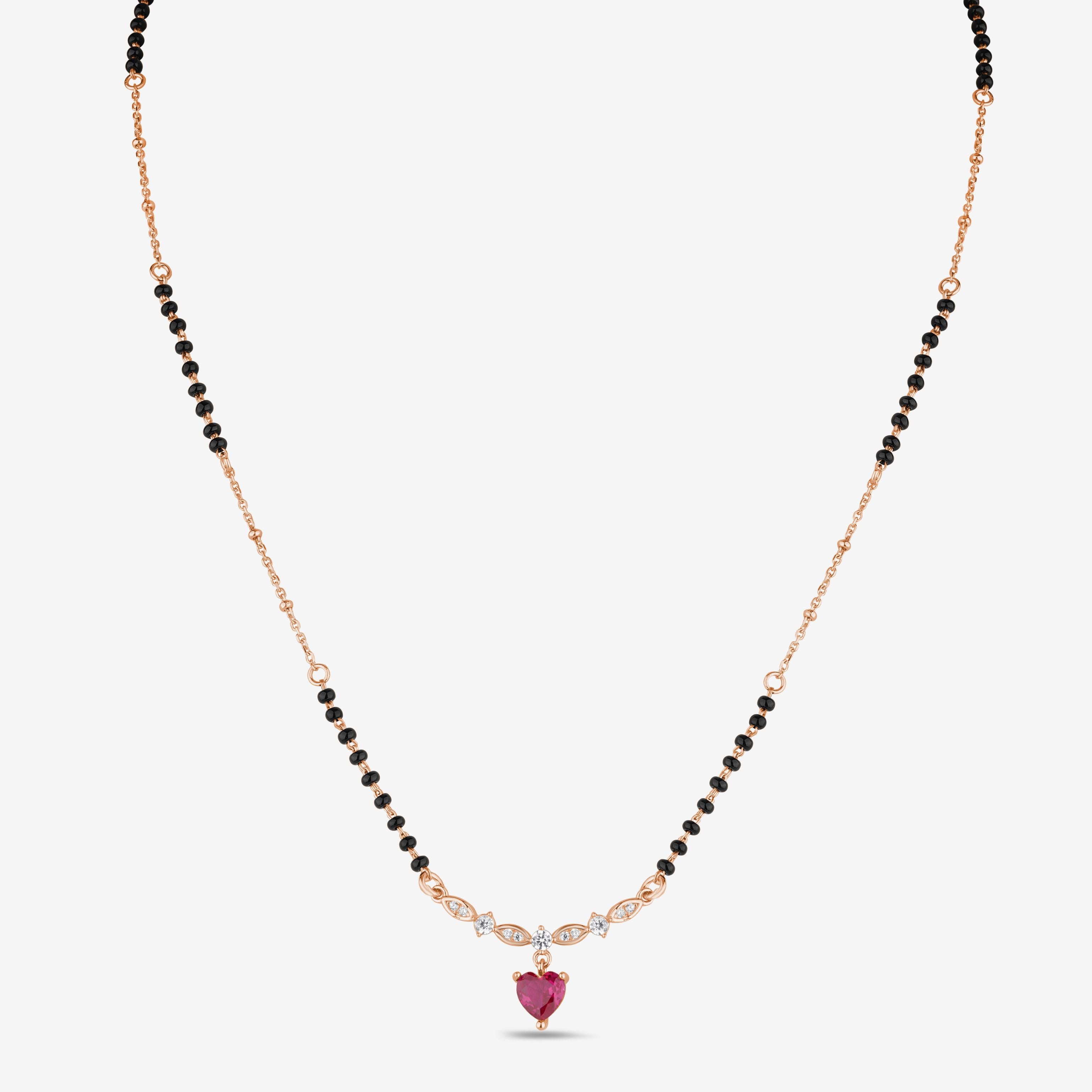 Heart Pink Stone 925 Sterling Silver Rose Gold Mangalsutra for Women