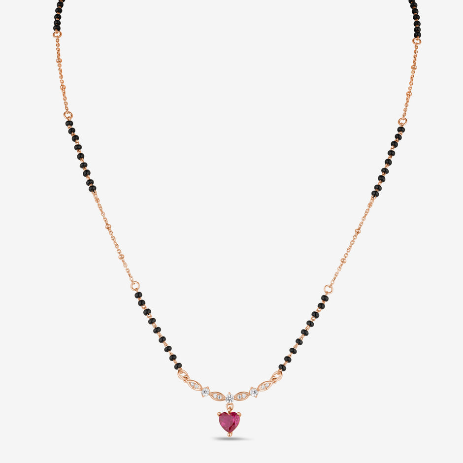 Heart Pink Stone 925 Sterling Silver Rose Gold Mangalsutra for Women