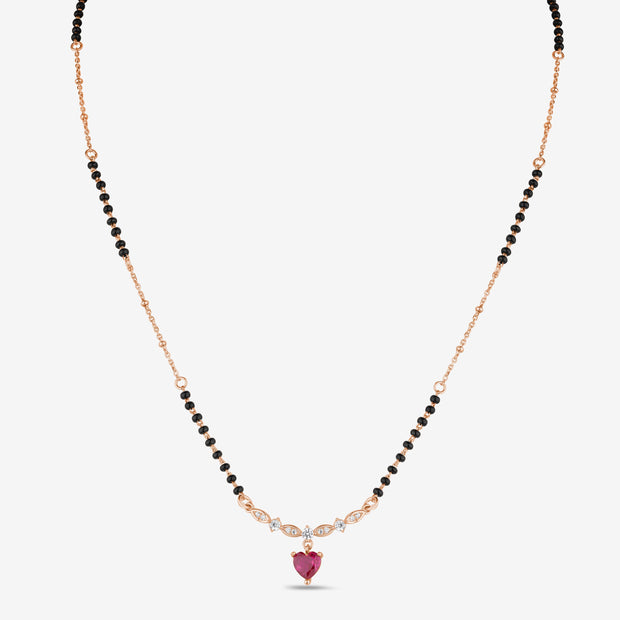 Heart Pink Stone 925 Sterling Silver Rose Gold Mangalsutra for Women